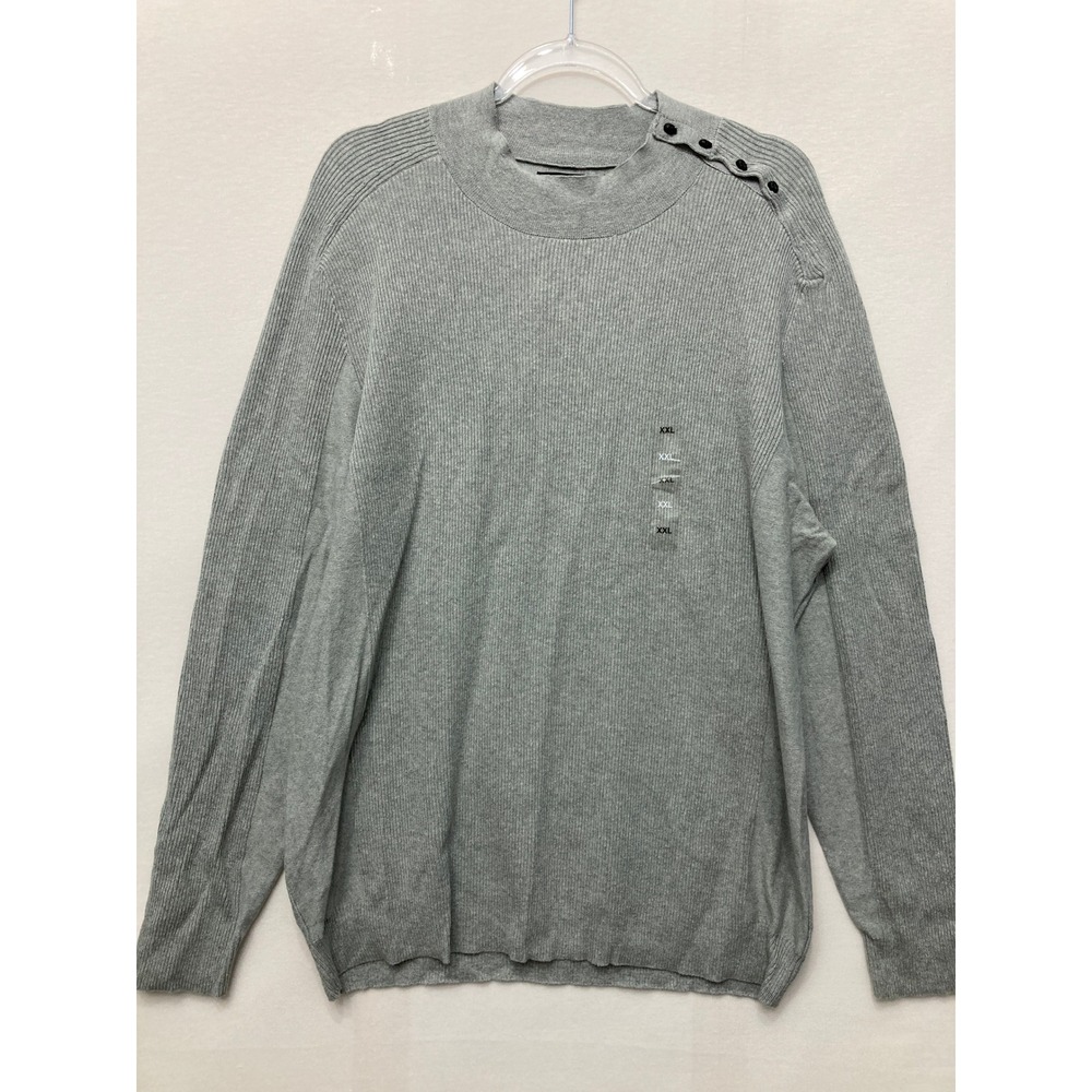 New INC International Concepts Sweater XXL Grey Button Shoulder Ribbed Knit